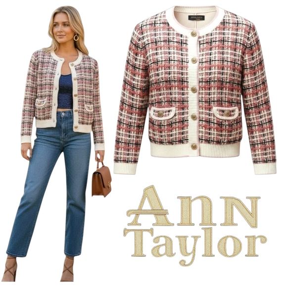 Ann Taylor Tweed Jacket Size Large Petite EUC - Picture 10 of 10